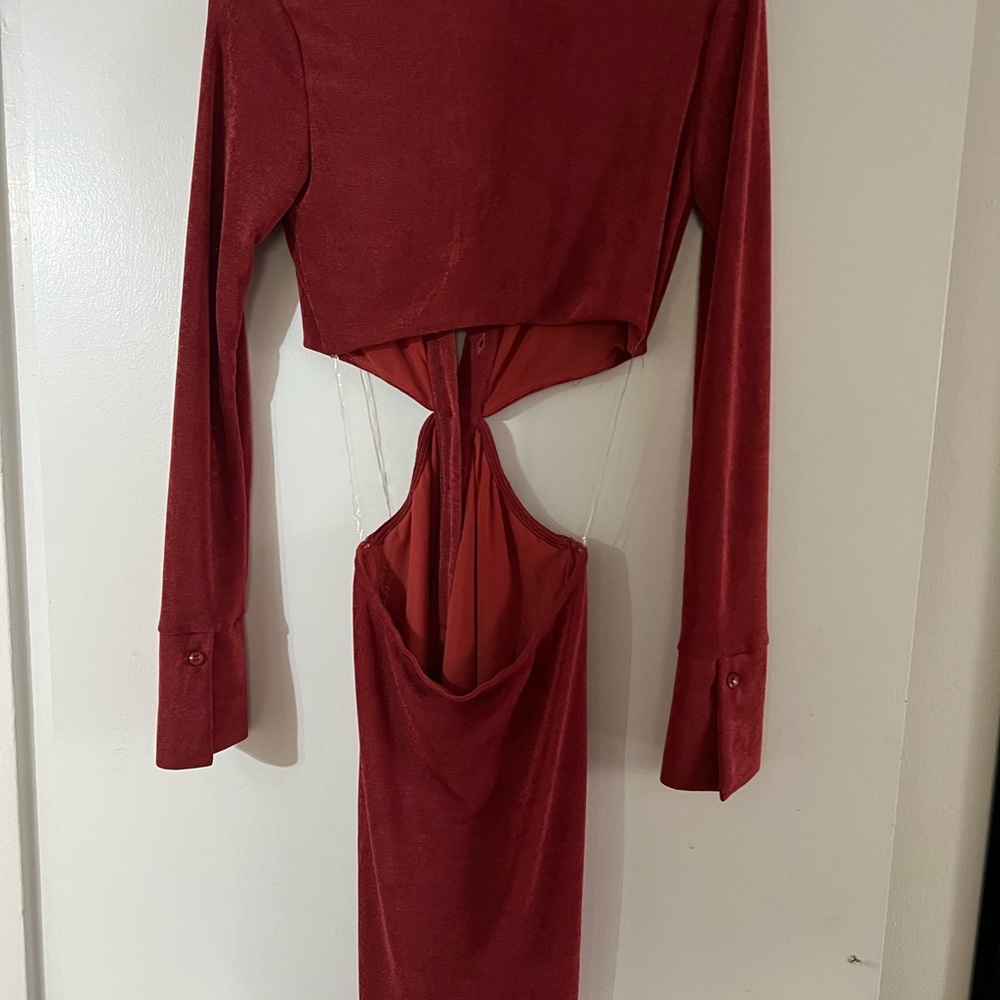 Cotton Candy LA Rich Red Long Sleeve Cut-Out Dress - Picture 4 of 8